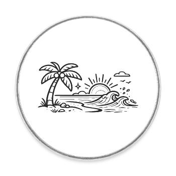 Tropical Palm Wave Line Art - Round  fridge magnet - white - Front