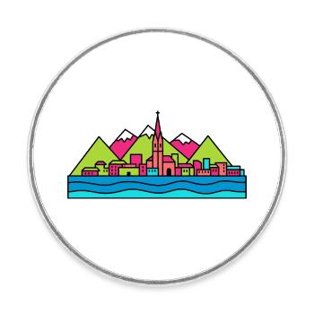 Lugano City Skyline Lake View Moderne Linienkunst - Runder Kühlschrankmagnet - Weiß - Vorne