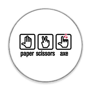 Papier - Schere - Axt - Stein - Holzfäller - Runder Kühlschrankmagnet - Weiß - Vorne