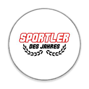 Lettrage sportif en contour rouge - Magnet rond - blanc - Devant