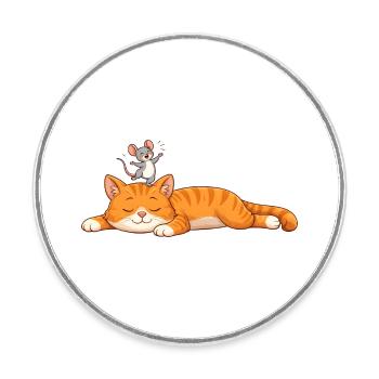 Schlafende Katze mit fröhlicher Maus  - Runder Kühlschrankmagnet - Weiß - Vorne