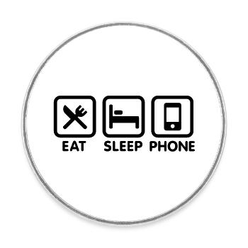 manger dormir téléphone - Magnet rond - blanc - Devant