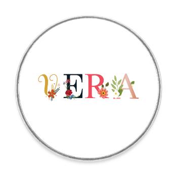 VERA name decorated with flowers - Round  fridge magnet - white - Front