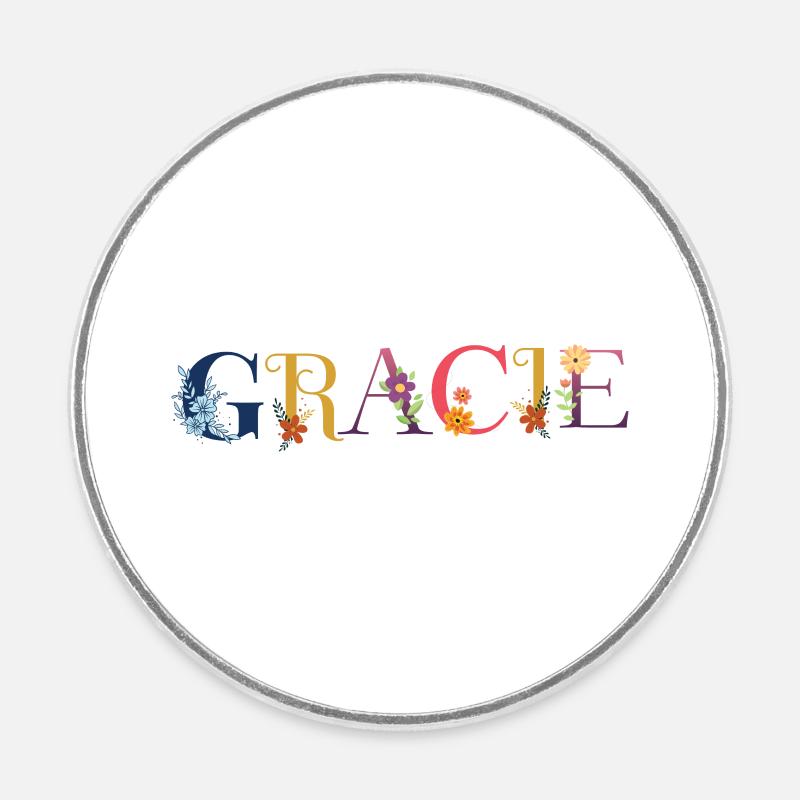 Le nom de GRACIE est décoré de fleurs - Magnet rond - blanc
