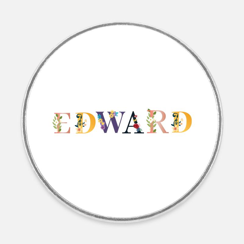 ÉDOUARD nom orné de fleurs - Magnet rond - blanc