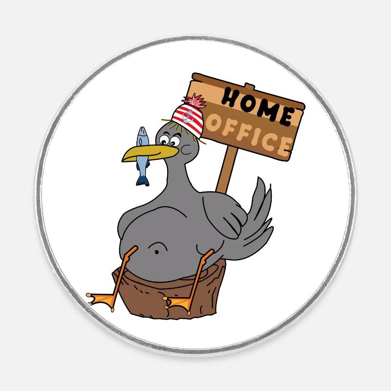 Dicke Möwe die im Homeoffice sitzt - Runder Kühlschrankmagnet - Weiß