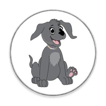 Dog sits - grey - Round  fridge magnet - white - Front