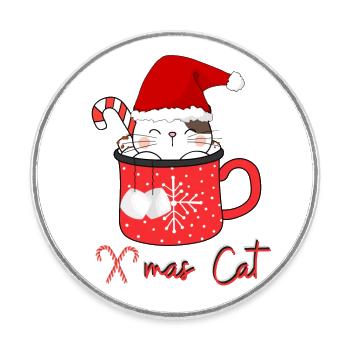 X-mas Cat - Round  fridge magnet - white - Front
