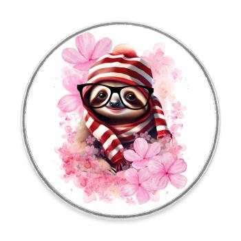 mignon SLOWN avec chapeau et écharpe - Magnet rond - blanc - Devant