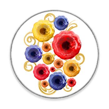 Colorful Flowers (Watercolors) - Round  fridge magnet - white - Front