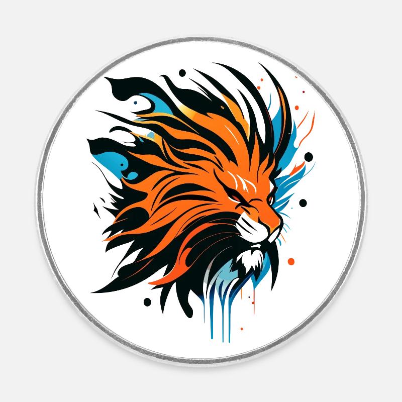 Lion's head, colored - Round fridge magnet - white