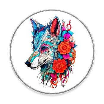 Wolf mit Blumen Mädchen - Runder Kühlschrankmagnet - Weiß - Vorne