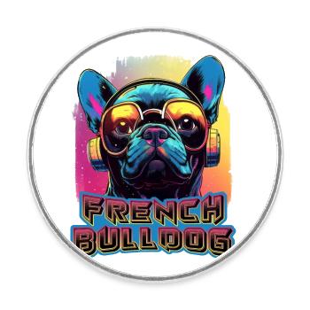 French Bulldog Wearing Sunglasses And Headphones - Round  fridge magnet - white - Front