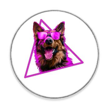 German Shepherd With Sunglasses - Round  fridge magnet - white - Front