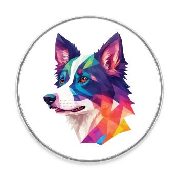Border Collie Polygon Dogs Art Collie Dog - Round  fridge magnet - white - Front