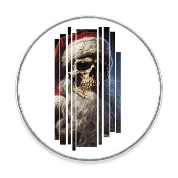 Dunkler Zauber: Der Totenkopf-Weihnachtsmann Skull - Runder Kühlschrankmagnet - Weiß - Vorne