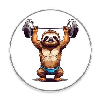 Paresseux Bodybuilder Fitness Fun Design - Magnet rond - blanc - Devant