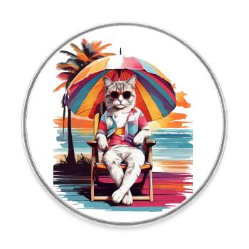 KATZENSTRANDZEIT, KATZENURLAUB UND SOMMERSTIMMUNG - Runder Kühlschrankmagnet - Weiß - Vorne