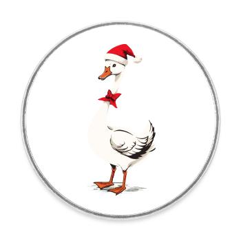 Festliche Gans Mit Weihnachtsmütze - Runder Kühlschrankmagnet - Weiß - Vorne