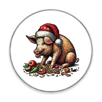 Christmas pig with festive appetite - Round  fridge magnet - white - Front