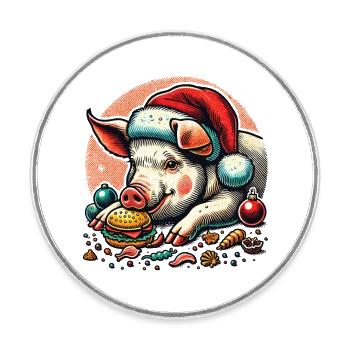 Greedy Christmas piglet in festive style - Round  fridge magnet - white - Front