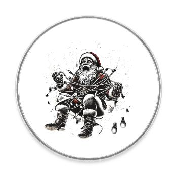 Père Noël choc électrique design humoristique - Magnet rond - blanc - Devant