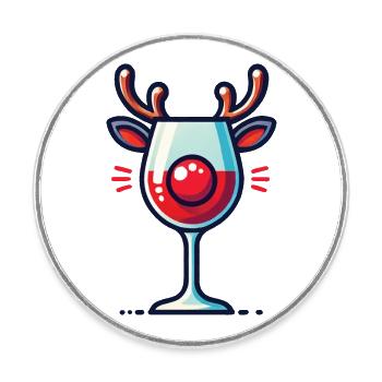 Christmas Wine Glass Reindeer Design - Round  fridge magnet - white - Front