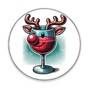 Weinglas Rentier Mit Weihnachtlichem Flair - Runder Kühlschrankmagnet - Weiß - Vorne