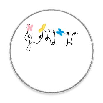Harmony: Musical notes and butterflies - Round  fridge magnet - white - Front