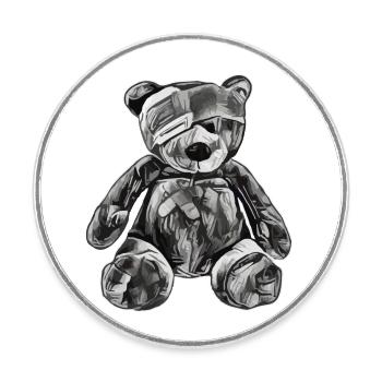 Spielzeug-Teddybär mit Augenklappe - Runder Kühlschrankmagnet - Weiß - Vorne