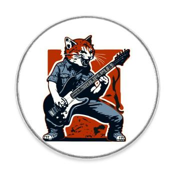 Cat Rage and the Guitar Playing Rock Cat - Round  fridge magnet - white - Front