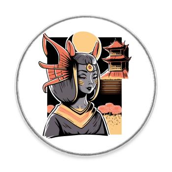 Chat Femme Et Sanctuaire Japonais Paysage - Magnet rond - blanc - Devant