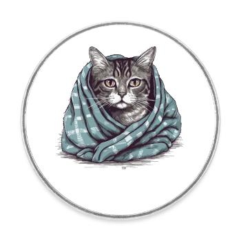 Katze in einer Decke - Runder Kühlschrankmagnet - Weiß - Vorne
