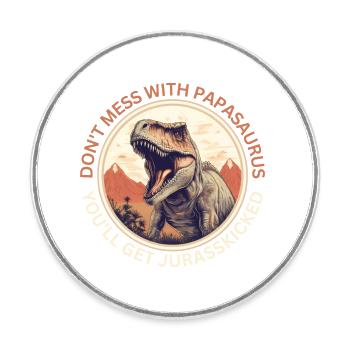 Drôle Papa Papasaurus Dino Dinosaur Cadeau - Magnet rond - blanc - Devant