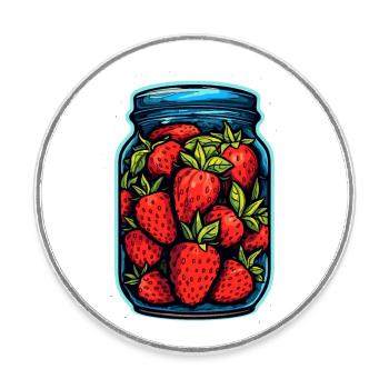 Bocal en verre avec des fraises - Magnet rond - blanc - Devant