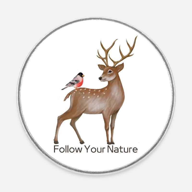 Deer - Round  fridge magnet - white
