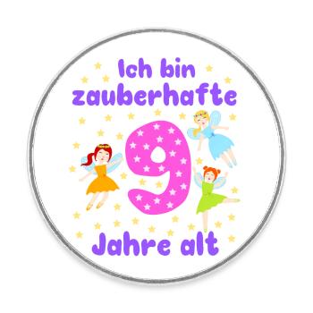 9e anniversaire fées magie fantaisie fille 9 ans - Magnet rond - blanc - Devant
