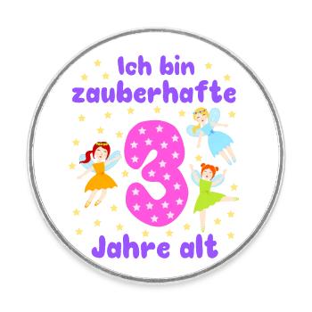 3ème anniversaire fées magie fantaisie fille 3 ans - Magnet rond - blanc - Devant