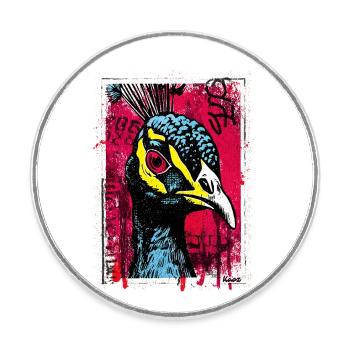 Pfau mit pinkem Blick im Streetart-Look - Runder Kühlschrankmagnet - Weiß - Vorne