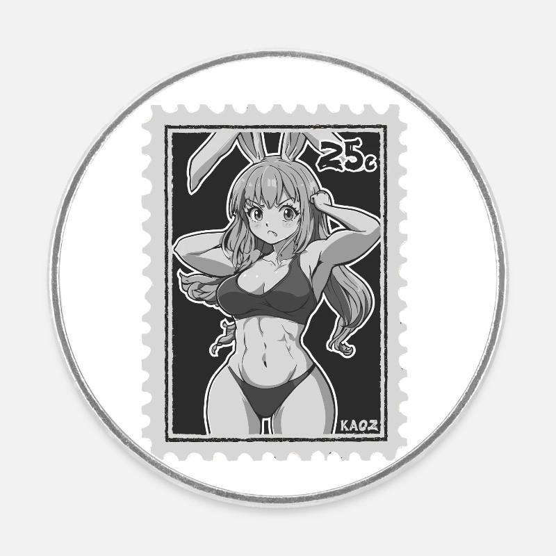 Drôle de lapin musculaire comme timbre-poste - Magnet rond - blanc