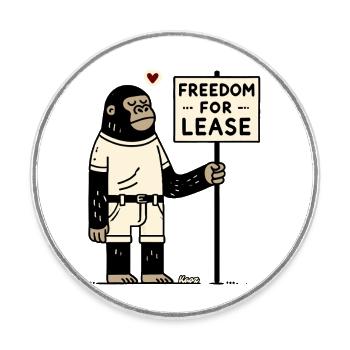 Freedom for Rent – Monkey with Shield - Round  fridge magnet - white - Front