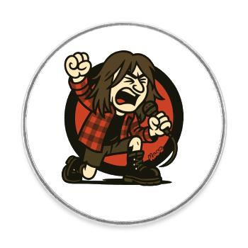 Grunge Rocker mit Flanell und Wut am Mikrofon - Runder Kühlschrankmagnet - Weiß - Vorne