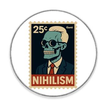 Timbre-poste Nihilism – Squelette en costume - Magnet rond - blanc - Devant