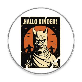 Hallo Kinder! – Gruselige Erzieher-Parodie - Runder Kühlschrankmagnet - Weiß - Vorne