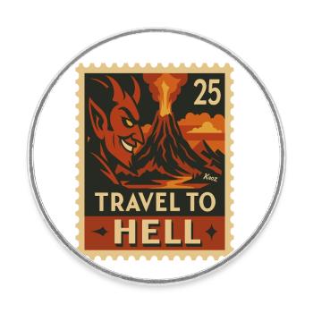 Devilish Journey to Hell as a stamp - Round  fridge magnet - white - Front