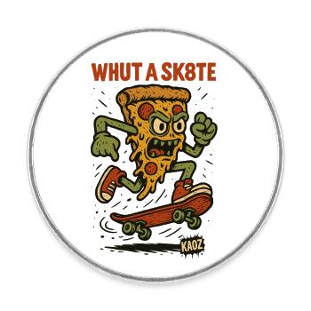 Pizza auf dem Skateboard – skate or melt - Runder Kühlschrankmagnet - Weiß - Vorne