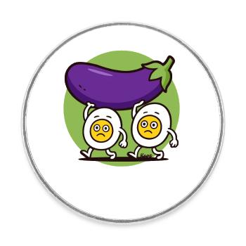 Fleißige Eier tragen große Aubergine - Runder Kühlschrankmagnet - Weiß - Vorne