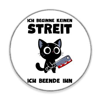 Katze mit Messer – Ich beende jeden Streit - Runder Kühlschrankmagnet - Weiß - Vorne