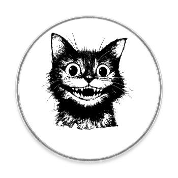 Süße schwarze Grinsekatze – lustiges Gothic Motiv - Runder Kühlschrankmagnet - Weiß - Vorne