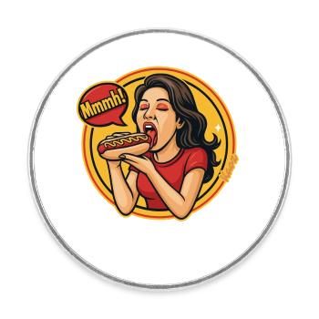 Femme appréciant hotdog bande dessinée style pop art - Magnet rond - blanc - Devant